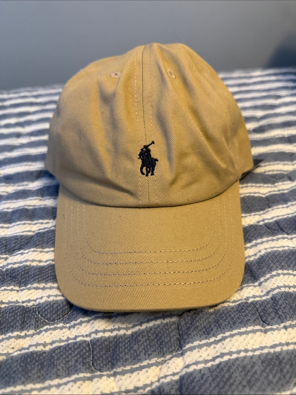 Ralph Lauren Tan Baseball Cap with Navy Logo